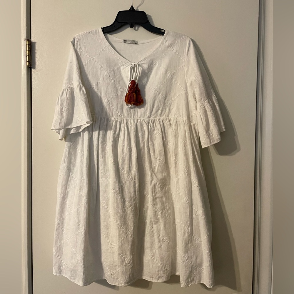 Zara TRF White Dress with Tassel Ties